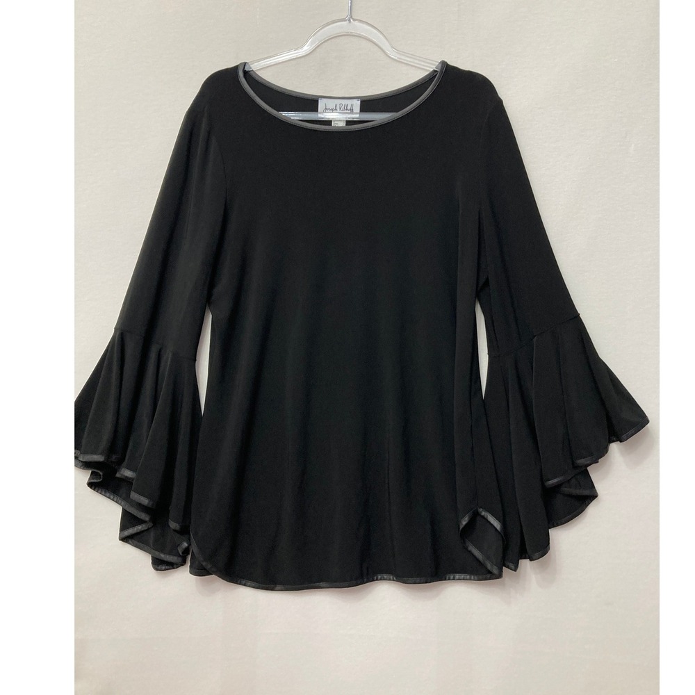 Joseph Ribkoff Bell Sleeve Top size 14 Black Stretch Knit Feminine Whimsigoth